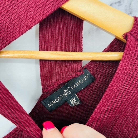 Almost Famous Ribbed Criss Cross Long Sleeve Dress - Picture 3 of 4